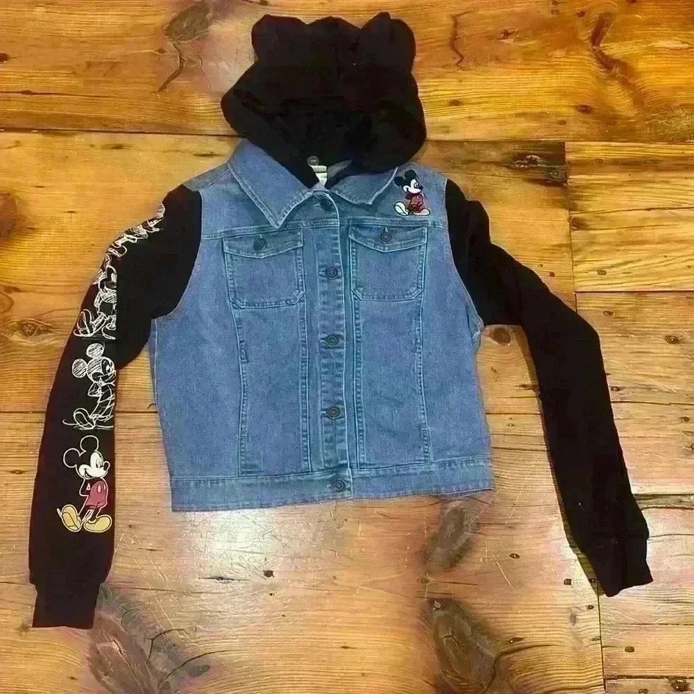 Disney's Mickey Denim Hoodie Jacket 90th Anniversary Juniors' 3-D Ears Small